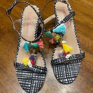 Betsey Johnson Women’s Dynah Black/White Embellished Printed Block Heels Size 8